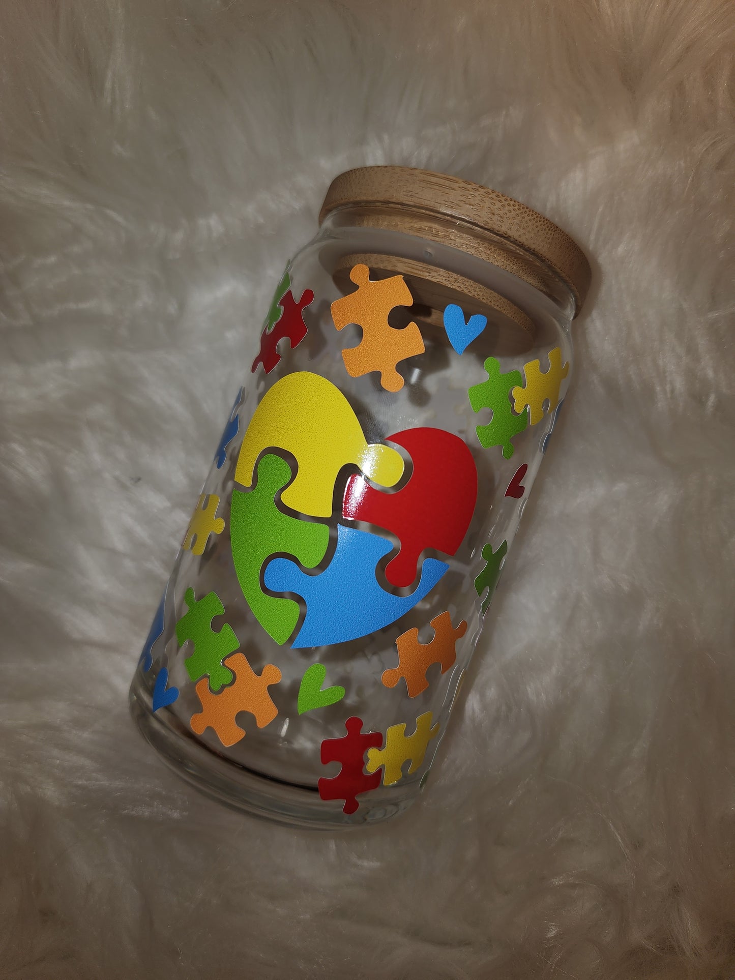 Autism Awareness Glass Can