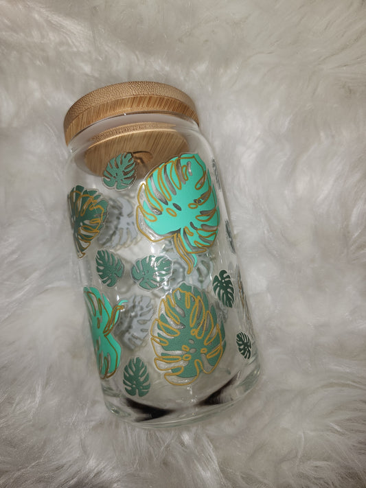 Monstera Leaf Glass Can